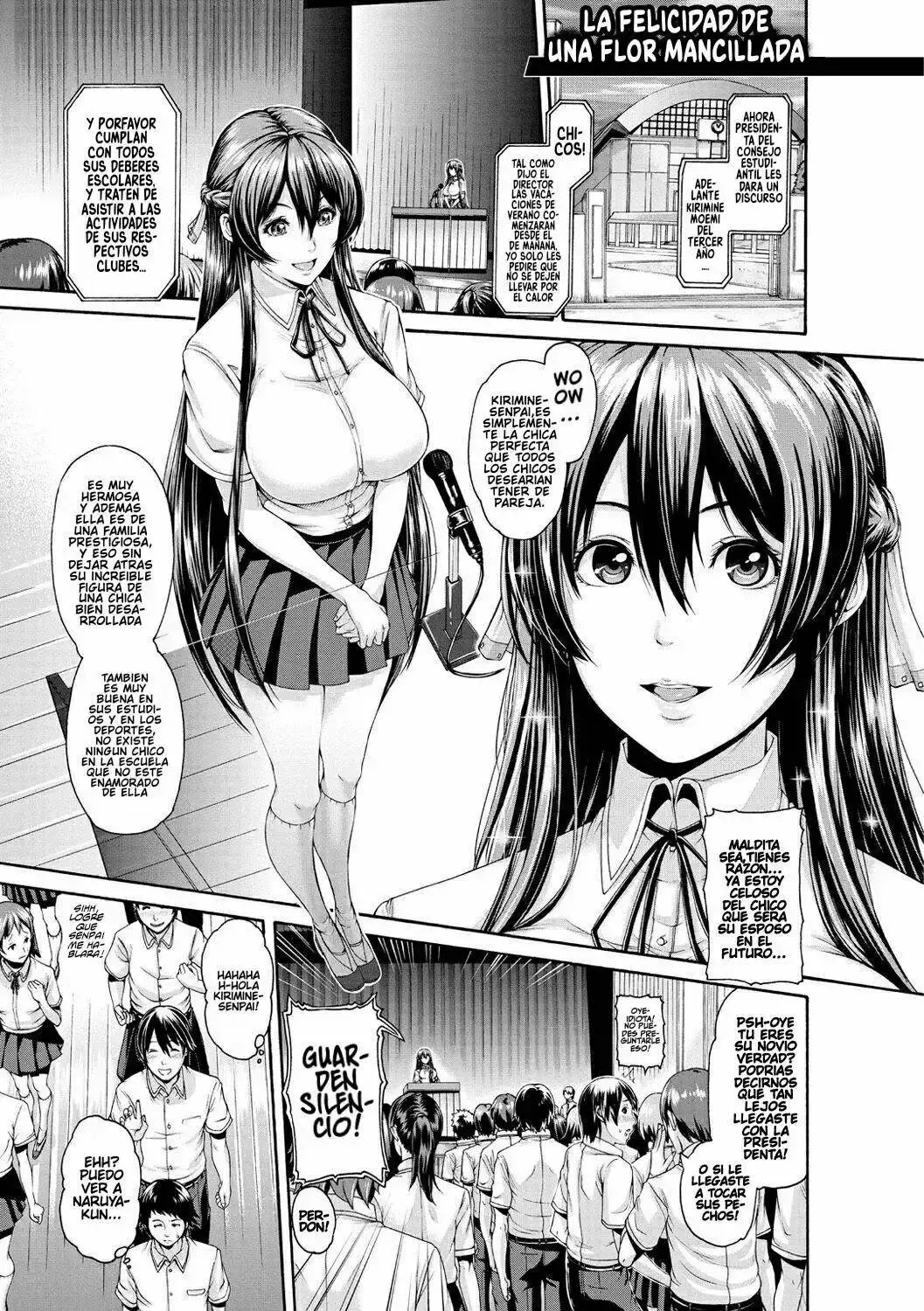 Disfruta manga hentai del autor Karasu donde el director del instituto abusa de la presidenta escolar de manera lasciva. La joven tiene que aguantar contra su voluntad todas las vejaciones del hombre mayor, siendo infiel a su prometido.