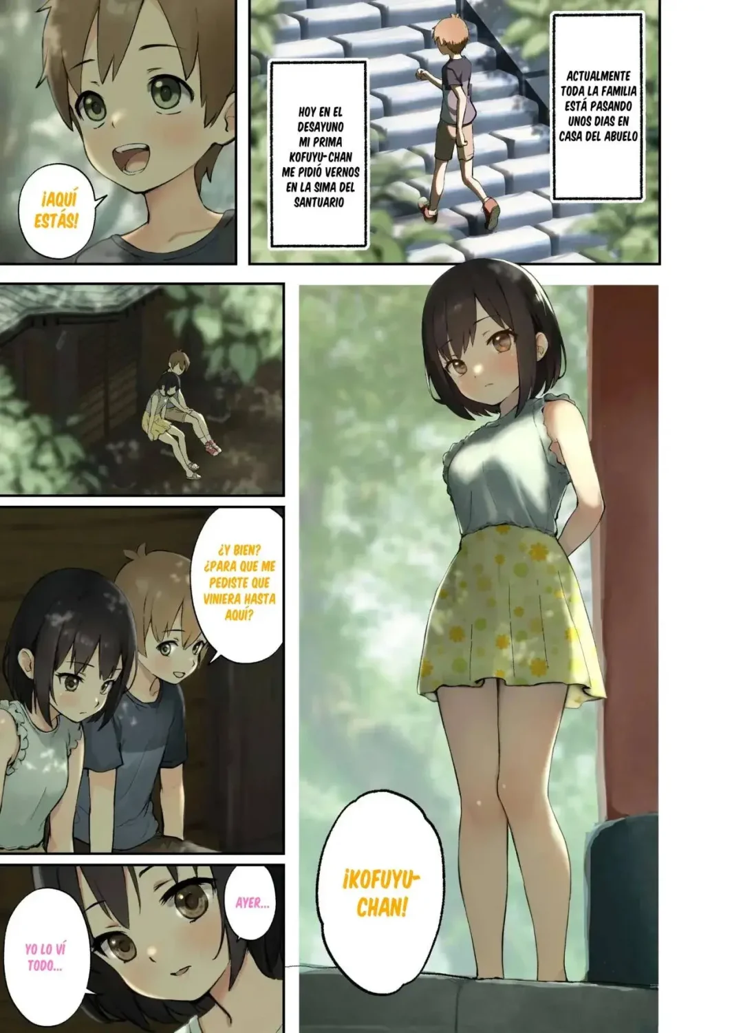 Lee manga hentai incesto del artista Omochi Nabe. En esta ocasión la prima pequeña ve como follan, por lo que le pide a su primo pequeño que la folle también. El primo le quita la virginidad.
